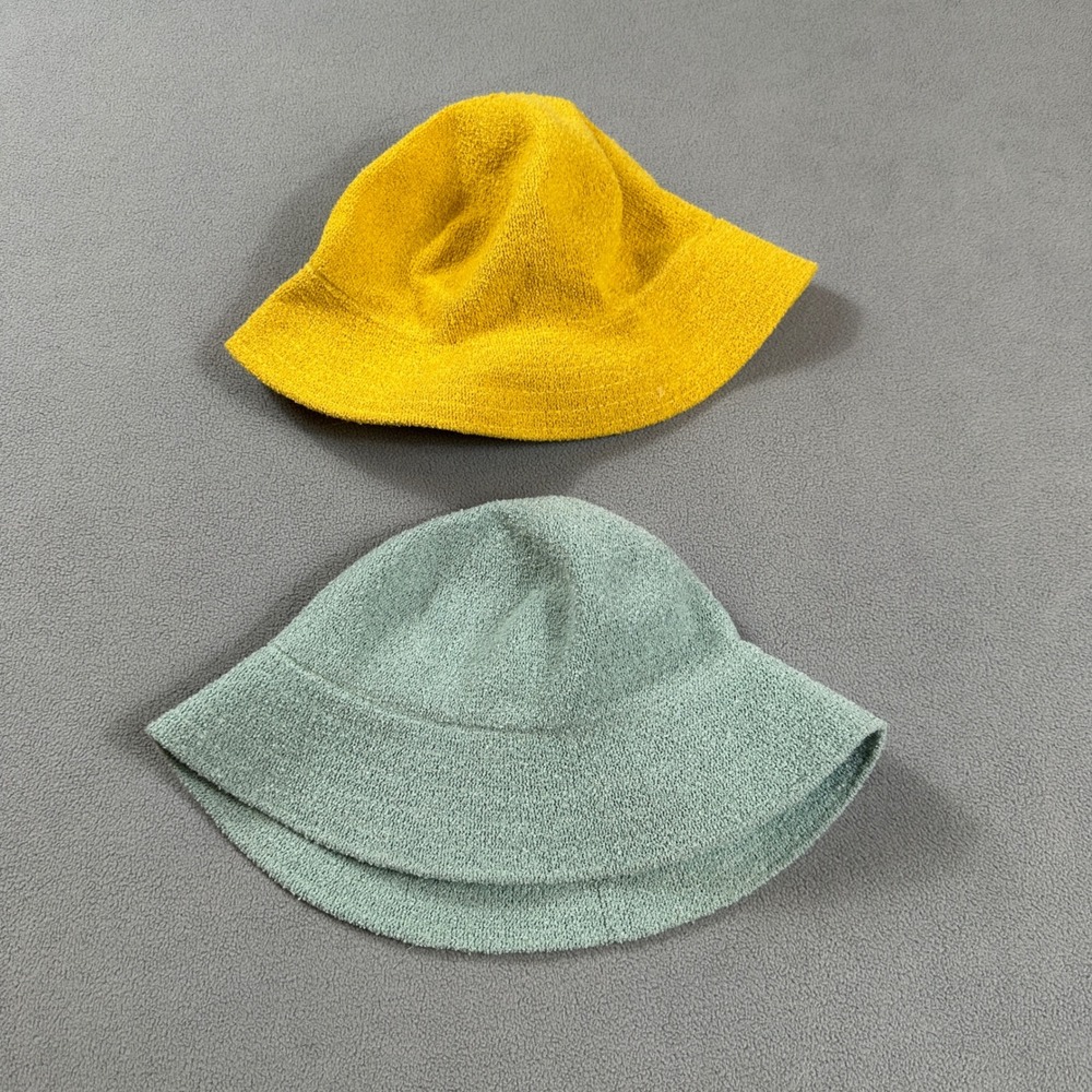 Bucket Hats Set Yellow Teal Textured Knit Winter Fall Fashion Accessory NWOT